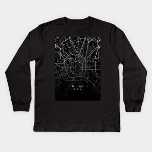 Milan Italy City Map dark Kids Long Sleeve T-Shirt